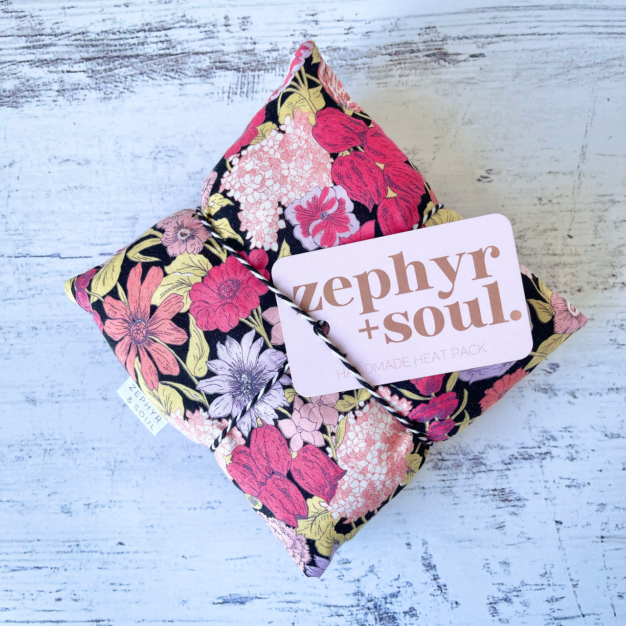 Heat Pack | Black Floral | by Zephyr & Soul. Australian Art Prints and Homewares. Green Door Decor. www.greendoordecor.com.au