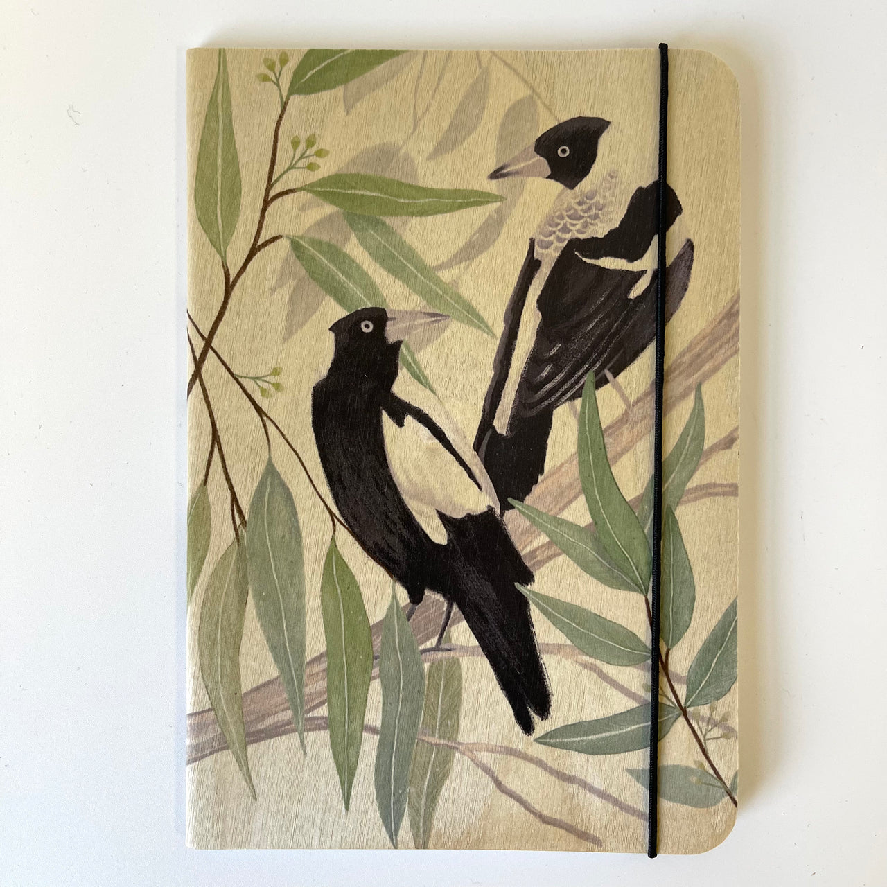 A5 Journal | Daniella Germain | Magpies Warbling by Greenigo. Australian Art Prints and Homewares. Green Door Decor. www.greendoordecor.com.au