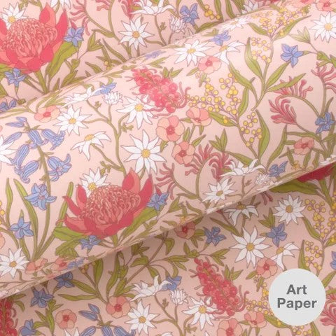 Gift Wrap | Matilda Floral Blush (76cm x 2.5m) by Vandoros Packaging. Australian Art Prints, Gifts, Fashion and Homewares. Green Door Decor. www.greendoordecor.com.au