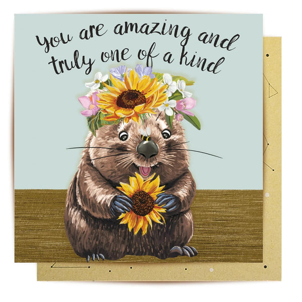 Greeting Card | Giggles Wombat by La La Land. Australian Art Prints, Fashion and Homewares. Green Door Decor. www.greendoordecor.com.au