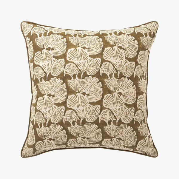 'Ginkgo' Square Linen Cushion (50x50cm) | Khaki by L&M Home. Australian Art Prints, Gifts, Fashion and Homewares. Green Door Decor. www.greendoordecor.com.au