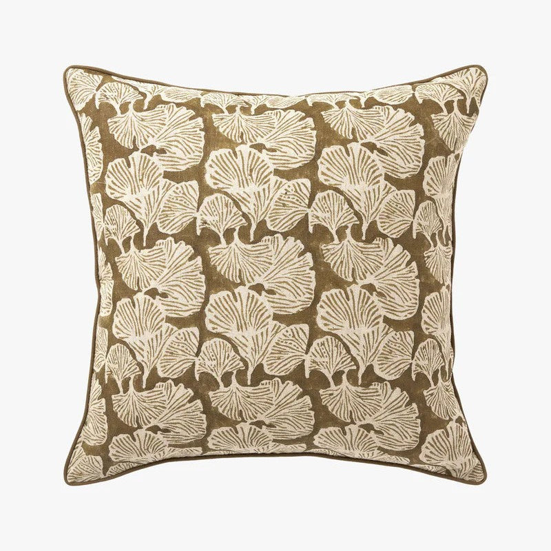 'Ginkgo' Square Linen Cushion (50x50cm) | Khaki by L&M Home. Australian Art Prints, Gifts, Fashion and Homewares. Green Door Decor. www.greendoordecor.com.au