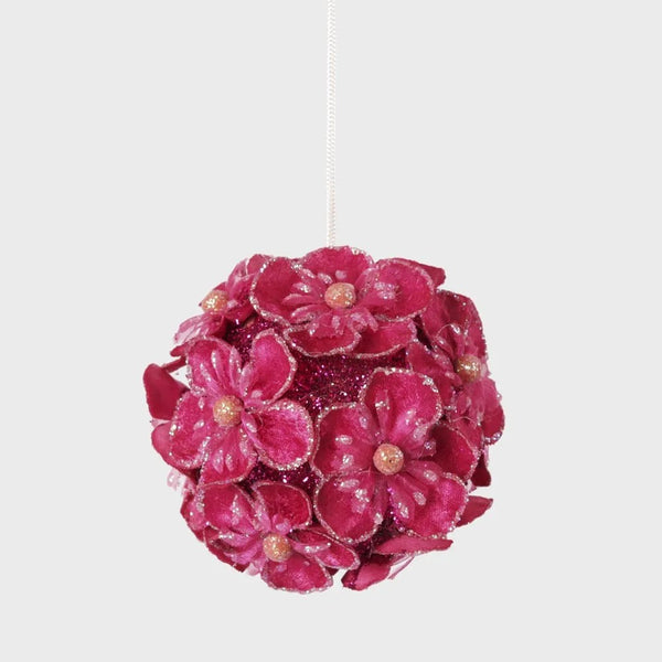 Glitter Hydrangea Bauble - Pink | Christmas Hanging Decorations by Florabelle. Australian Art Prints and Homewares. Green Door Decor. www.greendoordecor.com.au