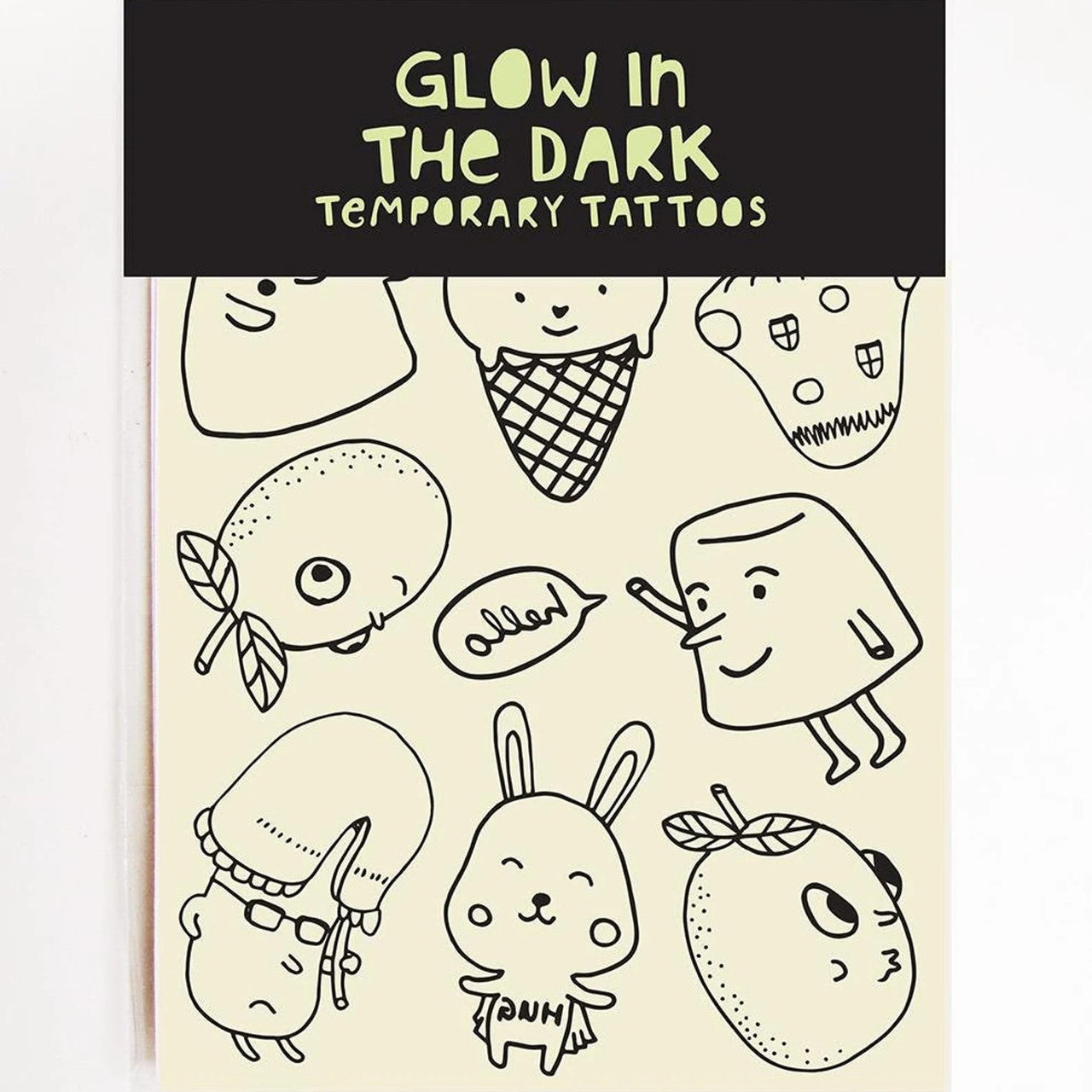 Cuties | Glow In The Dark Temporary Tattoos by Missy Minzy. Australian Art Prints, Gifts, Fashion and Homewares. Green Door Decor. www.greendoordecor.com.au
