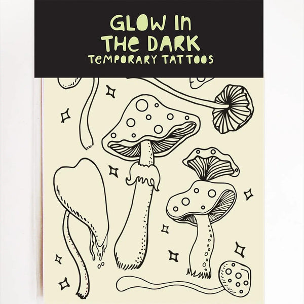 Quirky Mushrooms | Glow In The Dark Temporary Tattoos by Missy Minzy. Australian Art Prints, Gifts, Fashion and Homewares. Green Door Decor. www.greendoordecor.com.au
