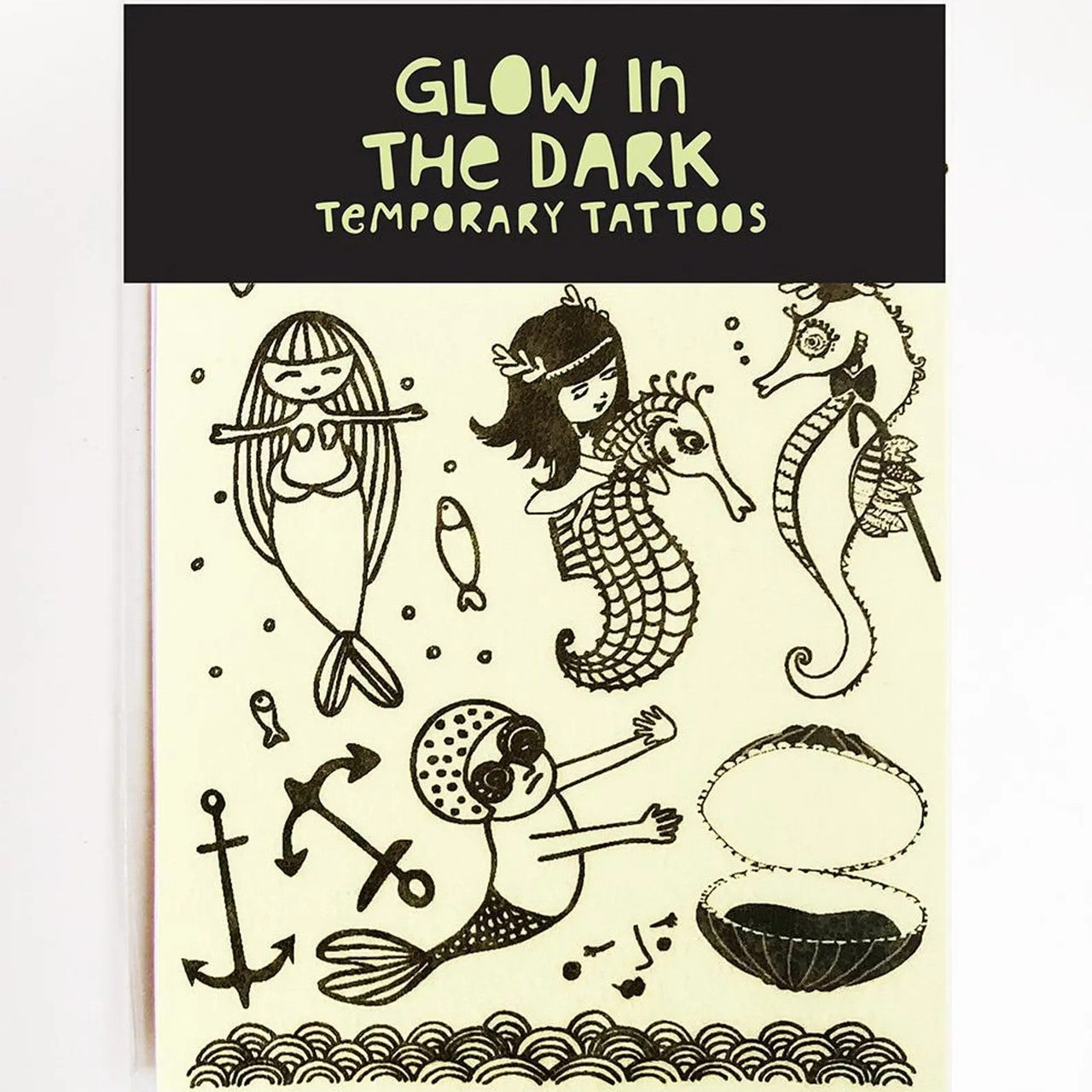 Seahorses & Mermaids |Glow In The Dark Temporary Tattoos by Missy Minzy. Australian Art Prints, Gifts, Fashion and Homewares. Green Door Decor. www.greendoordecor.com.au