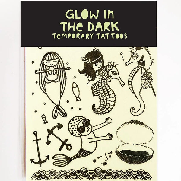Seahorses & Mermaids |Glow In The Dark Temporary Tattoos by Missy Minzy. Australian Art Prints, Gifts, Fashion and Homewares. Green Door Decor. www.greendoordecor.com.au