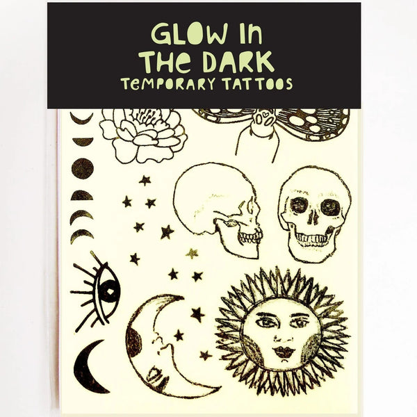 Skeleton | Glow In The Dark Temporary Tattoos by Missy Minzy. Australian Art Prints, Gifts, Fashion and Homewares. Green Door Decor. www.greendoordecor.com.au