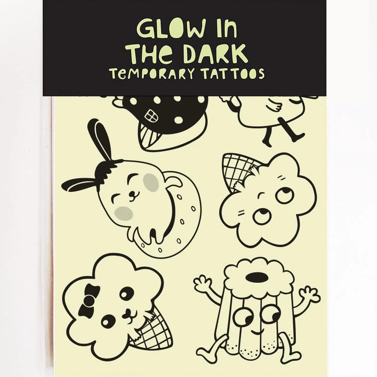 Yummy Snack | Glow In The Dark Temporary Tattoos by Missy Minzy. Australian Art Prints, Gifts, Fashion and Homewares. Green Door Decor. www.greendoordecor.com.au