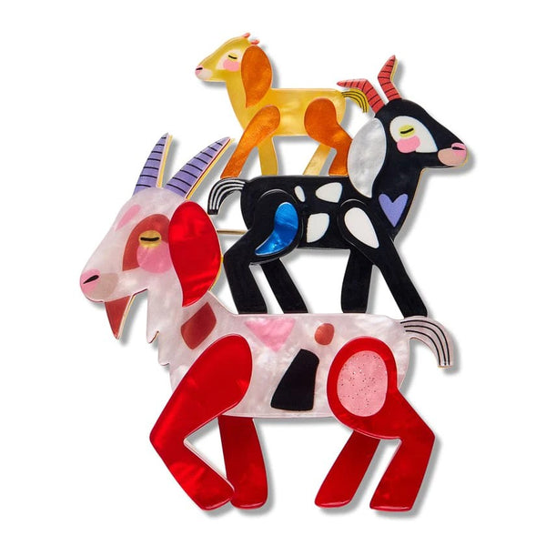 Goat Goals Brooch | Erstwilder x Pete Cromer Fairy Tales Collection. Australian Art Prints, Gifts, Fashion and Homewares. Green Door Decor. www.greendoordecor.com.au
