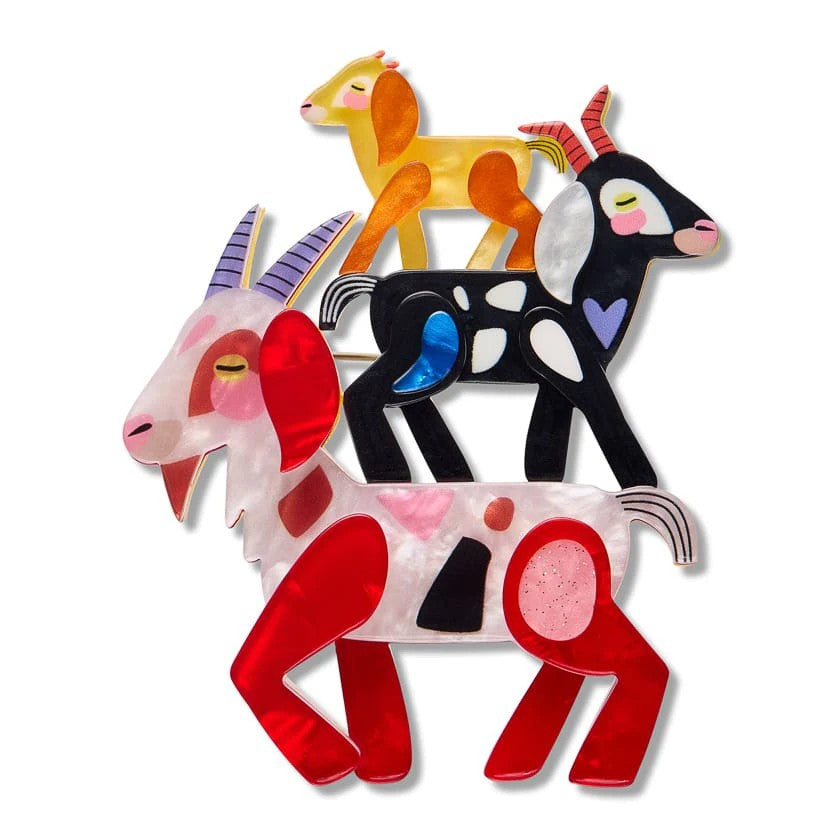 Goat Goals Brooch | Erstwilder x Pete Cromer Fairy Tales Collection. Australian Art Prints, Gifts, Fashion and Homewares. Green Door Decor. www.greendoordecor.com.au