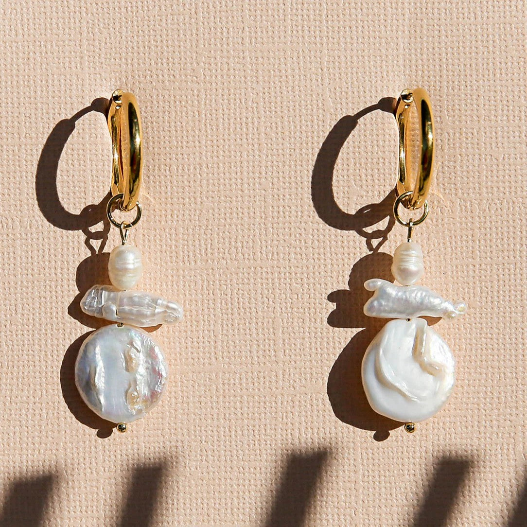 'Gold Pearl' Huggie Hoops by Kingston Jewellery. Australian Art Prints, Fashion and Homewares. Green Door Decor. www.greendoordecor.com.au