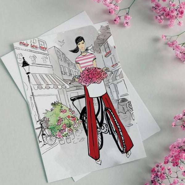 Grace Riding in Paris | Greeting Card by Susan Kerian Fashion Illustrator. Australian Art Prints and Homewares. Green Door Decor. www.greendoordecor.com.au