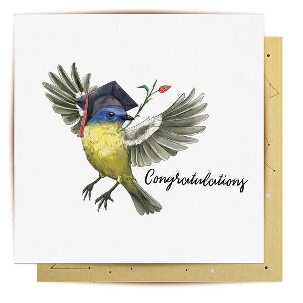 Greeting Card | Graduation Bird by La La Land. Australian Art Prints, Gifts, Fashion and Homewares. Green Door Decor. www.greendoordecor.com.au