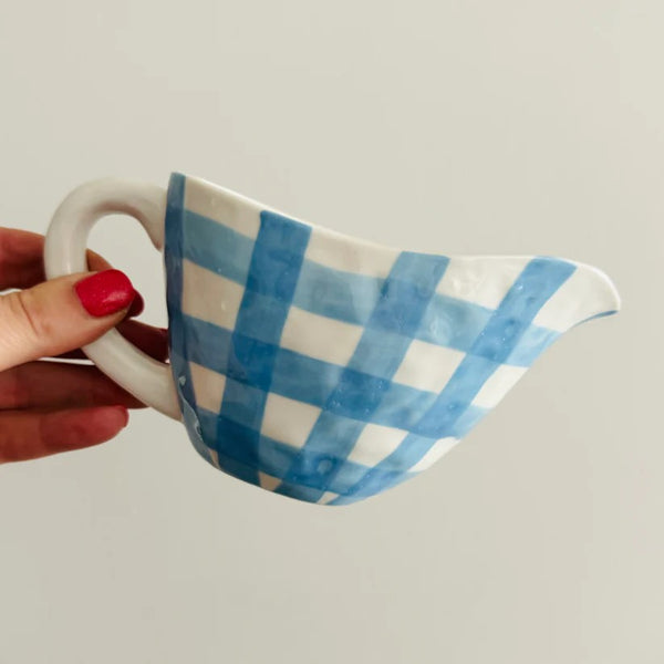 Ceramic Gravy Jug | Cornflower Blue Gingham by Noss & Co. Australian Art Prints and Homewares. Green Door Decor. www.greendoordecor.com.au