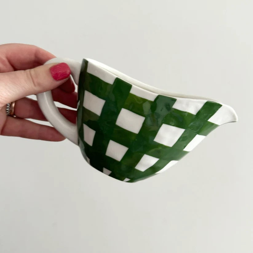 Ceramic Gravy Jug | Forest Green Gingham by Noss & Co. Australian Art Prints and Homewares. Green Door Decor. www.greendoordecor.com.au