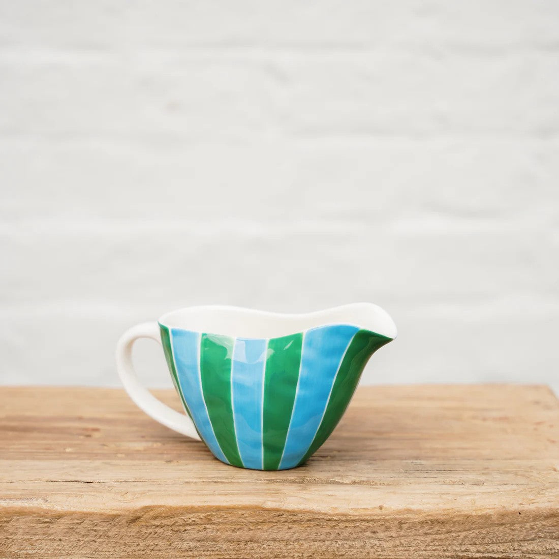 Ceramic Gravy Jug | Green & Cornflower Stripe by Noss & Co. Australian Art Prints and Homewares. Green Door Decor. www.greendoordecor.com.au
