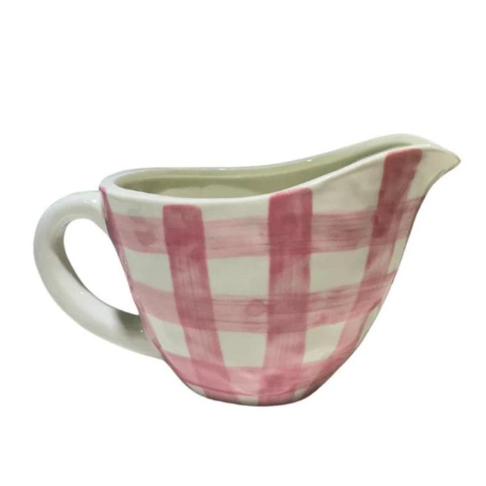 Ceramic Gravy Jug | Pink Gingham by Noss & Co. Australian Art Prints and Homewares. Green Door Decor. www.greendoordecor.com.au