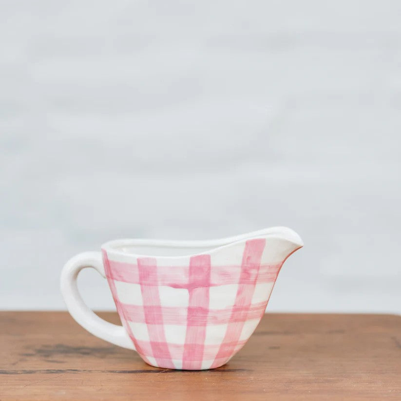 Ceramic Gravy Jug | Pink Gingham by Noss & Co. Australian Art Prints and Homewares. Green Door Decor. www.greendoordecor.com.au