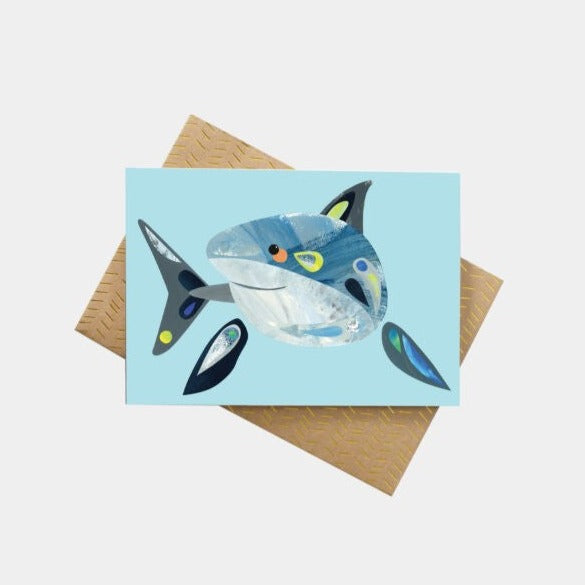 'Great White Shark ' Greeting Card by Pete Cromer.  We proudly support fun and beautiful Australian made art prints, textiles, homewares and jewellery by Aussie Creatives. www.greendoordecor.com.au