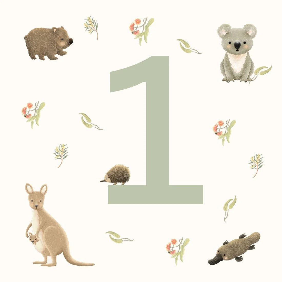 Aussie Animals Birthday 1 Year | Greeting Card by Petite Vous. Australian Art Prints, Gifts, Fashion and Homewares. Green Door Decor. www.greendoordecor.com.au