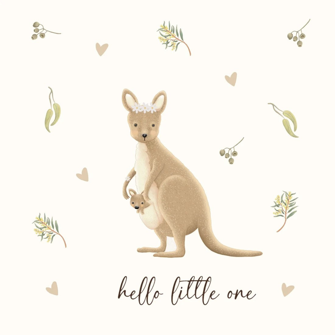 Hello Little One Kangaroo | Greeting Card by Petite Vous. Australian Art Prints, Gifts, Fashion and Homewares. Green Door Decor. www.greendoordecor.com.au