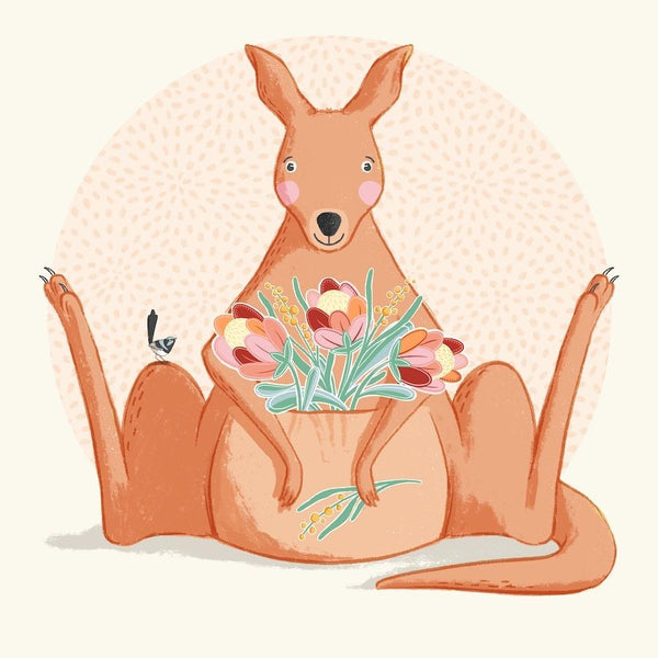 Greeting Card - Wirihana Designs | Kangaroo with Flowers by Aero Images. Australian Art Prints, Fashion and Homewares. Green Door Decor. www.greendoordecor.com.au