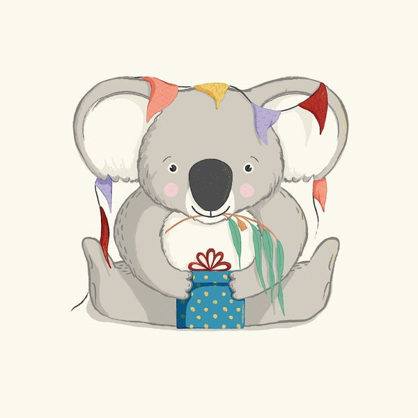 Greeting Card - Wirihana Design | Koala with Bunting by Aero Images. Australian Art Prints, Fashion and Homewares. Green Door Decor. www.greendoordecor.com.au