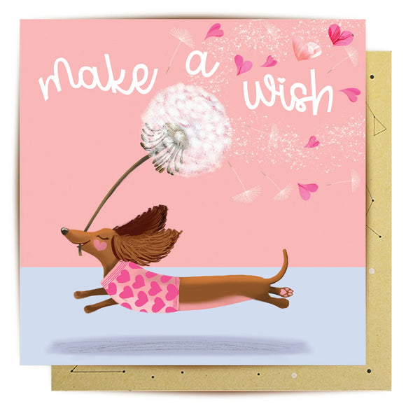 Greeting Card | Make A Wish Dachshund by La La Land. Australian Art Prints and Homewares. Green Door Decor. www.greendoordecor.com.au
