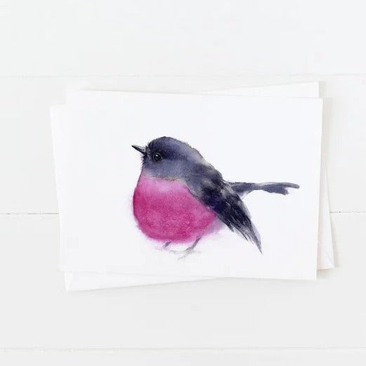 Greeting Card | Pink Robin | Choose Arts by Qing Zhang. Australian Art Prints and Homewares. Green Door Decor. www.greendoordecor.com.au
