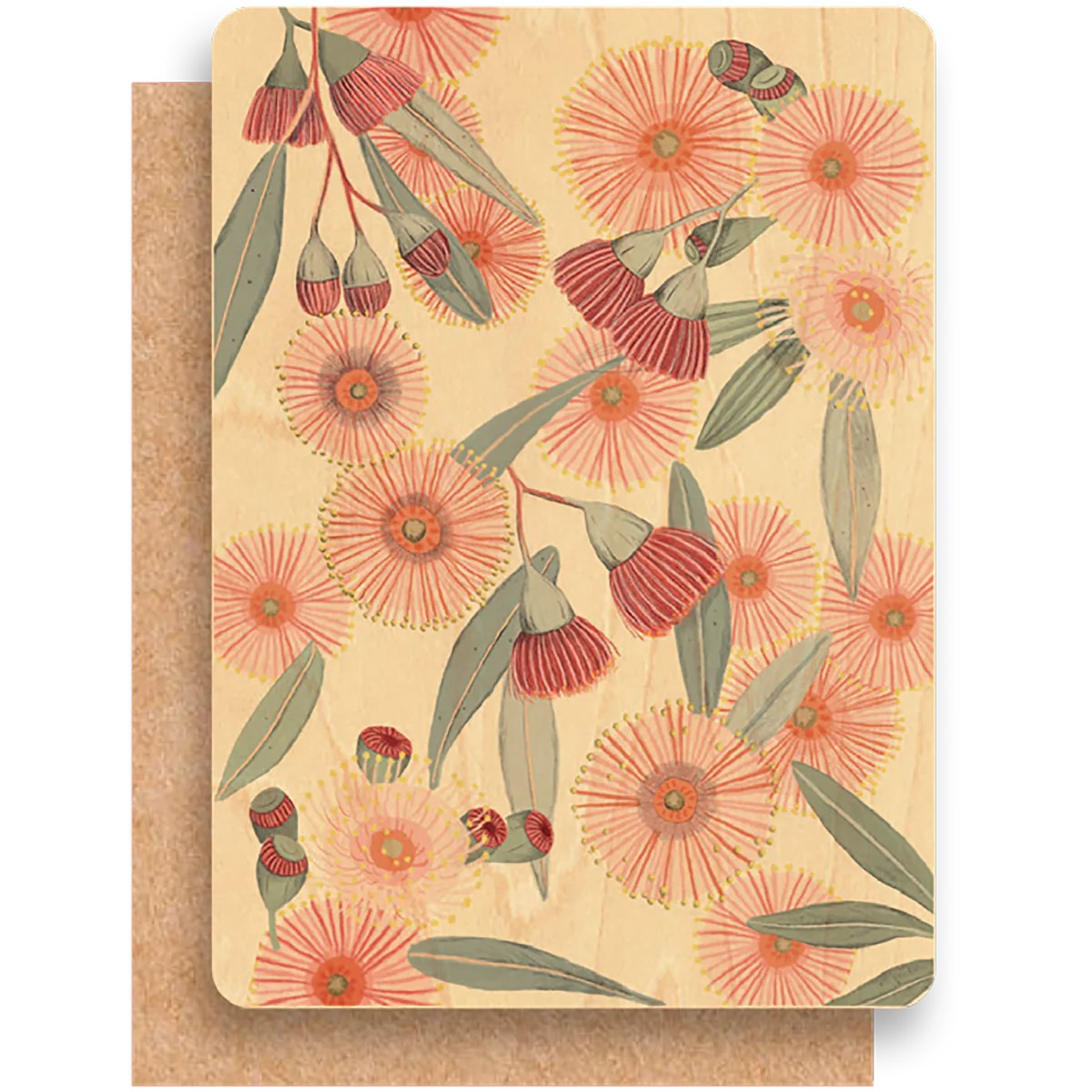 Wood Greeting Card & Envelope | Daniella Germain | Red Eucalyptus Burst by Greenigo. Australian Art Prints and Homewares. Green Door Decor. www.greendoordecor.com.au