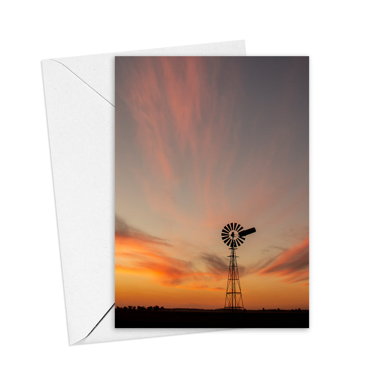 Kim Storey Greeting Card | Windmill at Sunset. Australian Art Prints and Homewares. Green Door Decor. www.greendoordecor.com.au