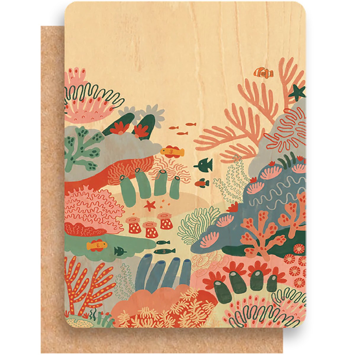 Wood Greeting Card & Envelope | Hayley Sinnatt | Colourful Corals by Greenigo. Australian Art Prints and Homewares. Green Door Decor. www.greendoordecor.com.au