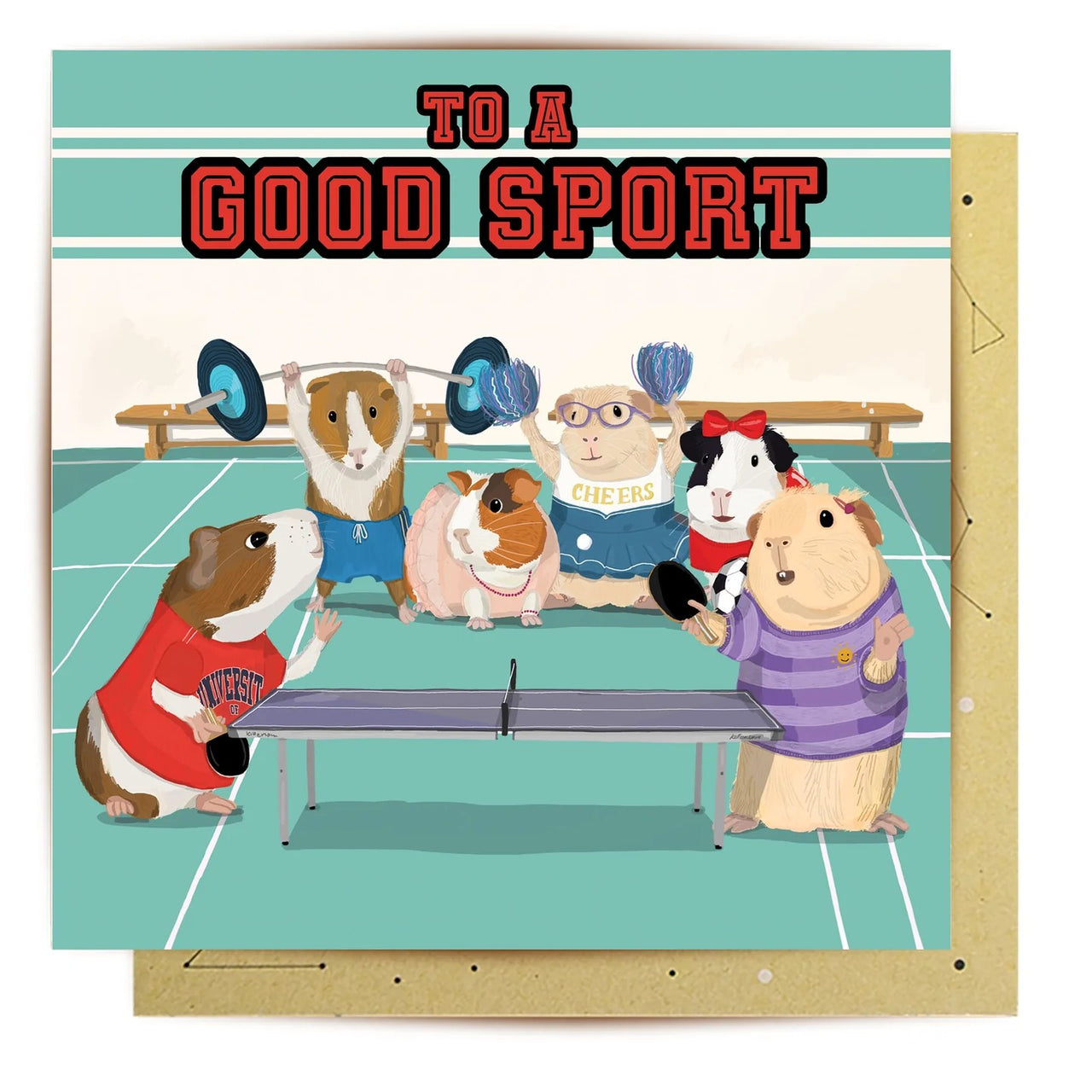 Greeting Card | Guinea Pigs Badminton by La La Land. Australian Art Prints, Fashion and Homewares. Green Door Decor. www.greendoordecor.com.au