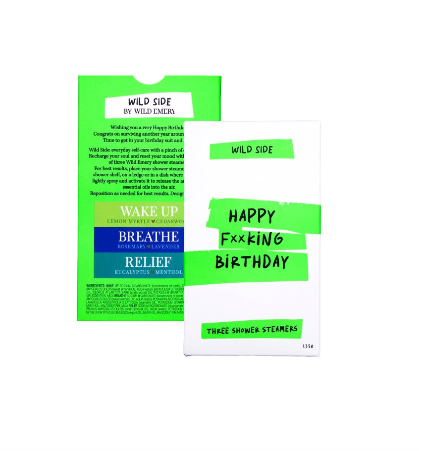 Wild Side Shower Steamer (3 Pack) | Happy F**king Birthday by Wild Emery. Australian Art Prints, Gifts, Fashion and Homewares. Green Door Decor. www.greendoordecor.com.au