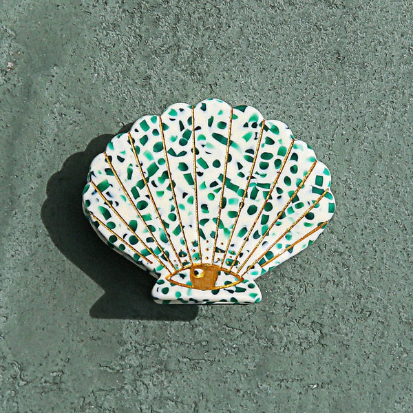 Hair Claw | Green Terrazzo Shell by Kingston Jewellery. Australian Art Prints and Homewares. Green Door Decor. www.greendoordecor.com.au