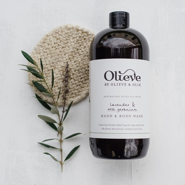 Hand & Body Wash 1 Litre Refill in Lavender & Rose Geranium by Olieve and Olie. Australian Art Prints and Homewares. Green Door Decor. www.greendoordecor.com.au