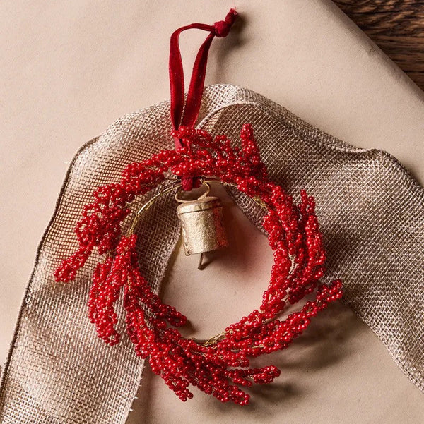 Hanging Beaded Ring with Bell Red | Christmas Hanging Decoration by French Country Collections. Australian Art Prints, Gifts, Fashion and Homewares. Green Door Decor. www.greendoordecor.com.au