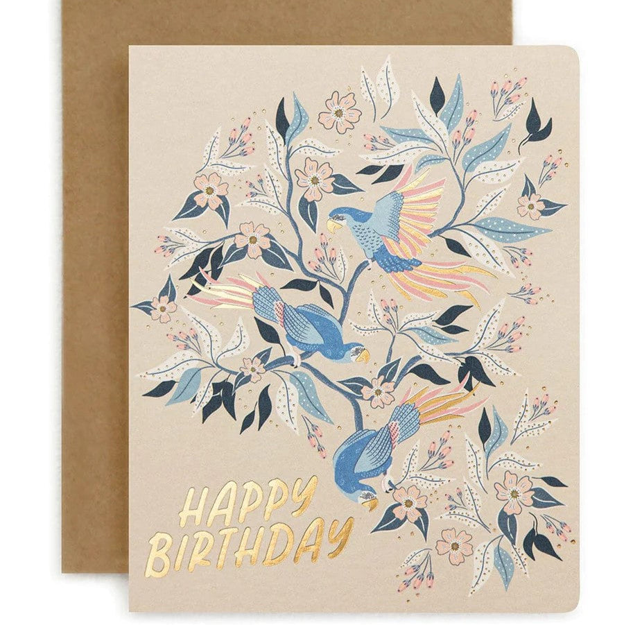 Greeting Card | 'Happy Birthday' | Parrots by Bespoke Letterpress. Australian Art Prints and Homewares. Green Door Decor. www.greendoordecor.com.au