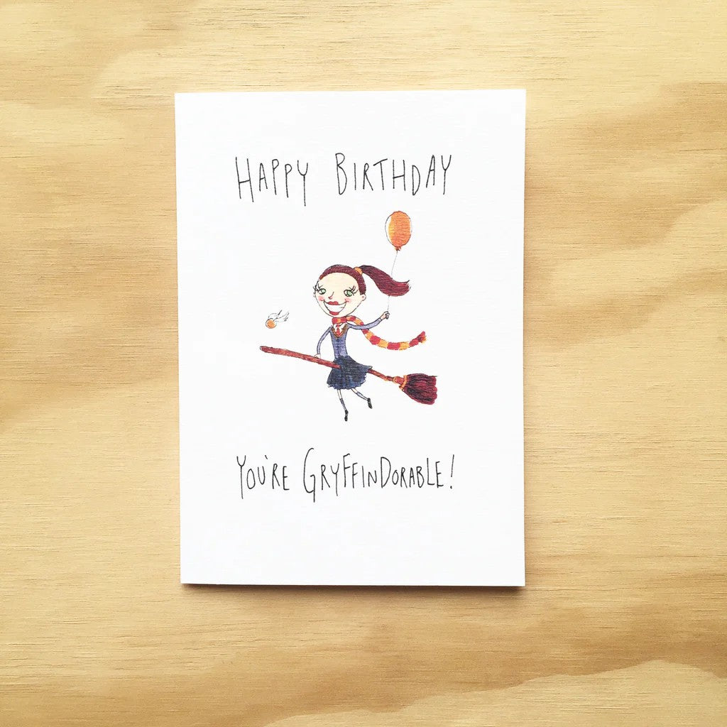 Happy Birthday, You're Gryffindorable | Greeting Card by Well Drawn. Australian Art Prints and Homewares. Green Door Decor. www.greendoordecor.com.au