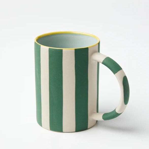 Happy Mug | Stripe Green by Jones and Co. Australian Art Prints and Homewares. Green Door Decor. www.greendoordecor.com.au