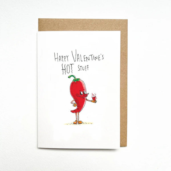 Happy Valentine's Hot Stuff | Greeting Card by Well Drawn. Australian Art Prints and Homewares. Green Door Decor. www.greendoordecor.com.au