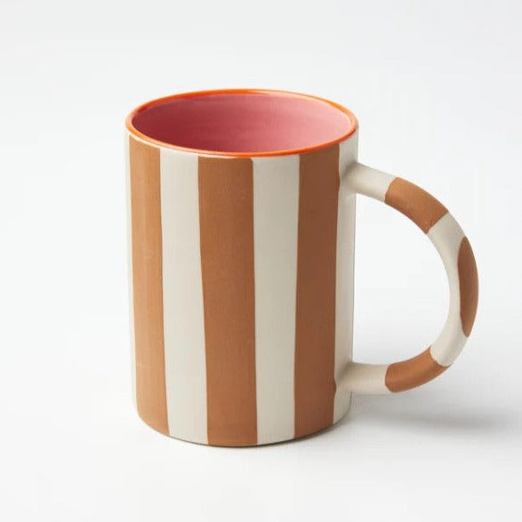 Happy Mug | Stripe Tan by Jones and Co. Australian Art Prints and Homewares. Green Door Decor. www.greendoordecor.com.au