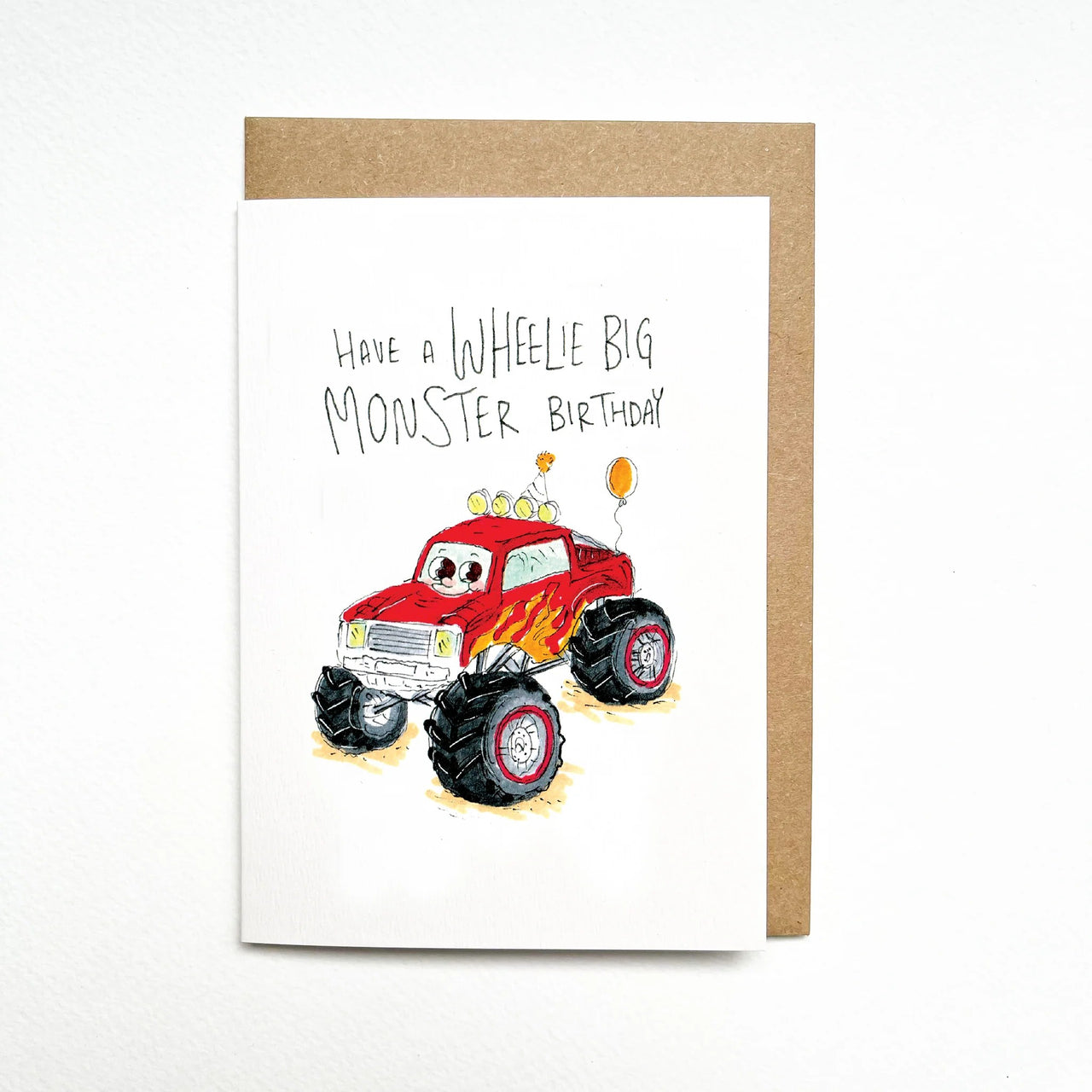 Have a Wheelie Big Monster Birthday | Greeting Card by Well Drawn. Australian Art Prints, Gifts, Fashion and Homewares. Green Door Decor. www.greendoordecor.com.au
