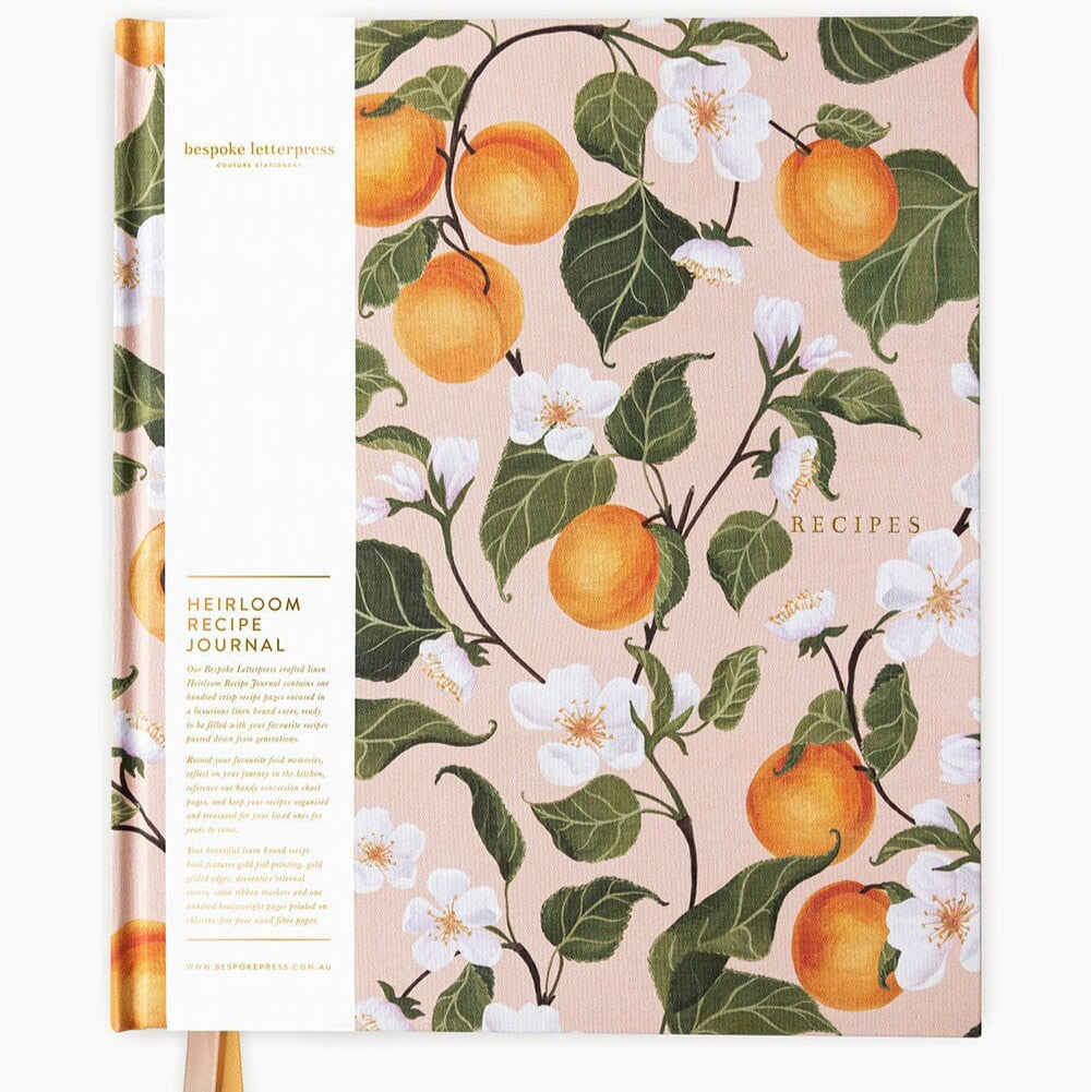Heirloom Recipe Book Journal | Peaches by Bespoke Letterpress. Australian Art Prints and Homewares. Green Door Decor. www.greendoordecor.com.au
