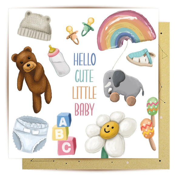 Greeting Card | Hello Cute Little Baby by La La Land. Australian Art Prints, Fashion and Homewares. Green Door Decor. www.greendoordecor.com.au