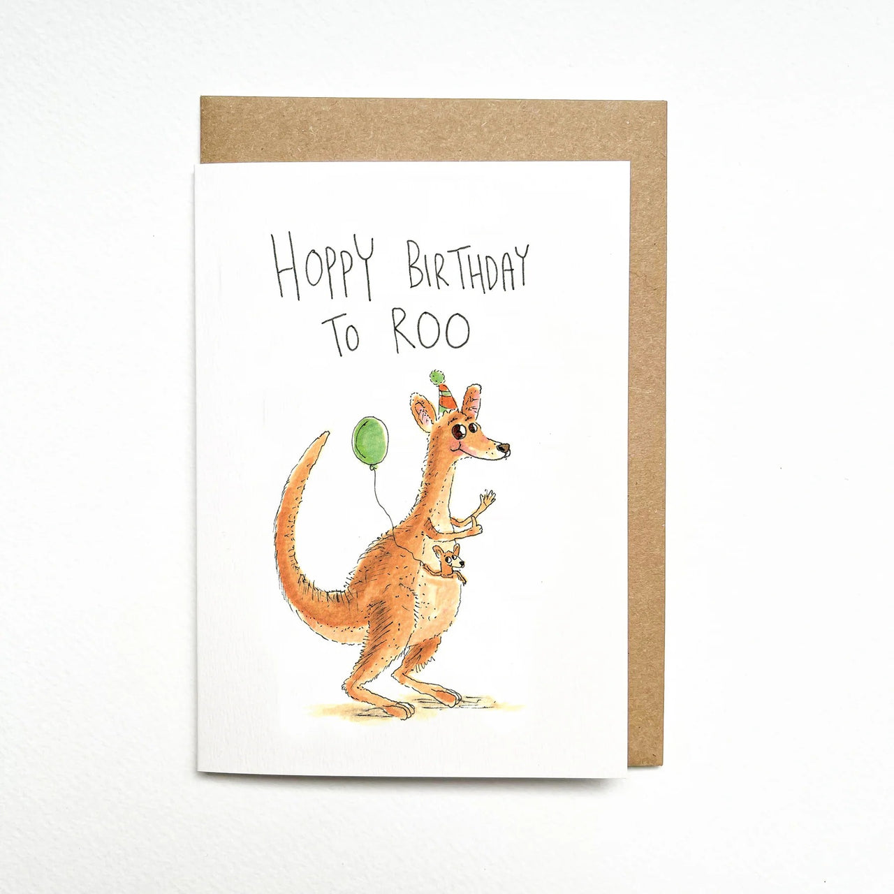 Hoppy Birthday To Roo | Greeting Card by Well Drawn. Australian Art Prints, Gifts, Fashion and Homewares. Green Door Decor. www.greendoordecor.com.au