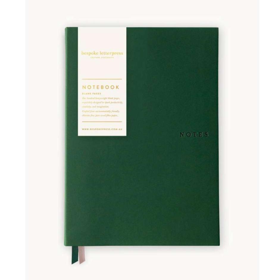 Soft Cover Notebook (Blank) | Hunter Green by Bespoke Letterpress. Australian Art Prints and Homewares. Green Door Decor. www.greendoordecor.com.au