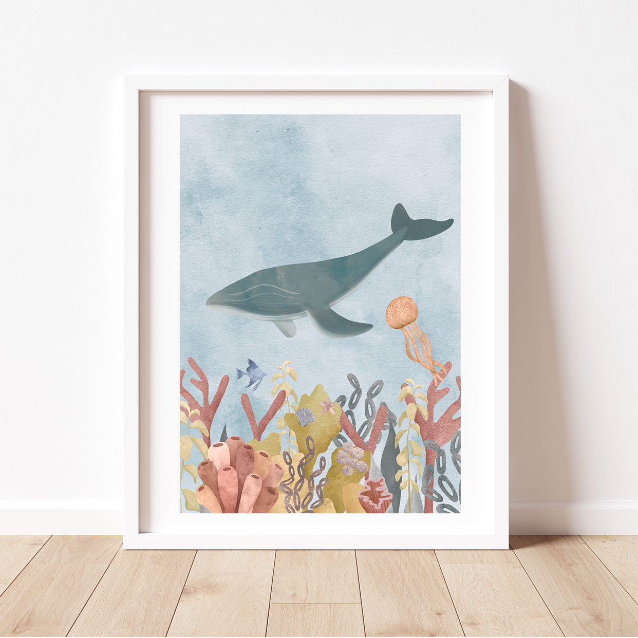 'Seafloor Symphony' Whale | Under the Sea Wall Art Print by Cassie Zaccardo. Australian Art Prints and Homewares. Green Door Decor. www.greendoordecor.com.au
