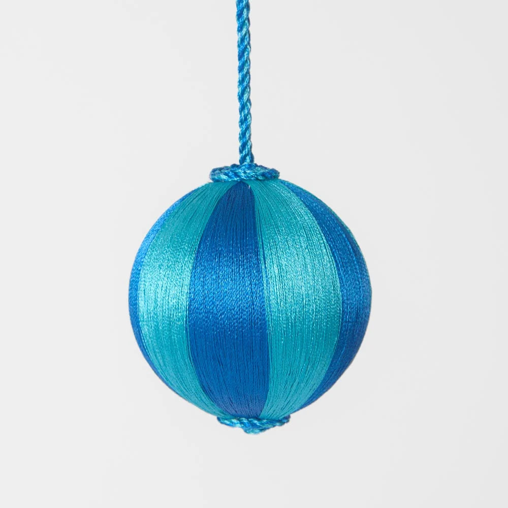 Silk Stripe Bauble Small - Blue & Turquoise | Christmas Hanging Decorations by Florabelle Living. Australian Art Prints, Gifts, Fashion and Homewares. Green Door Decor. www.greendoordecor.com.au